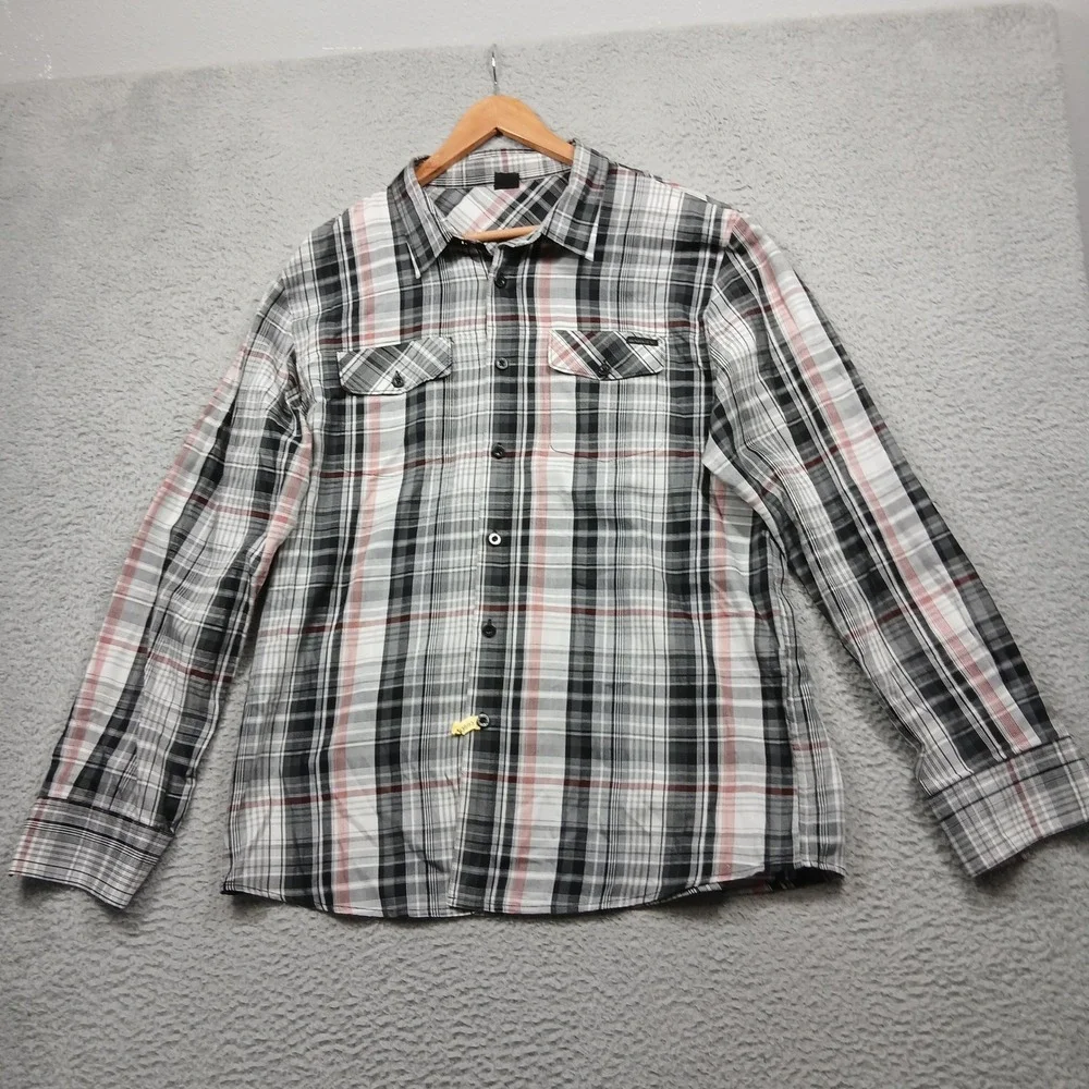 Oakley Plaid Button‎ Up Shirt Men's XL Black Gray Red Long Sleeve Casual Western - Picture 2 of 9